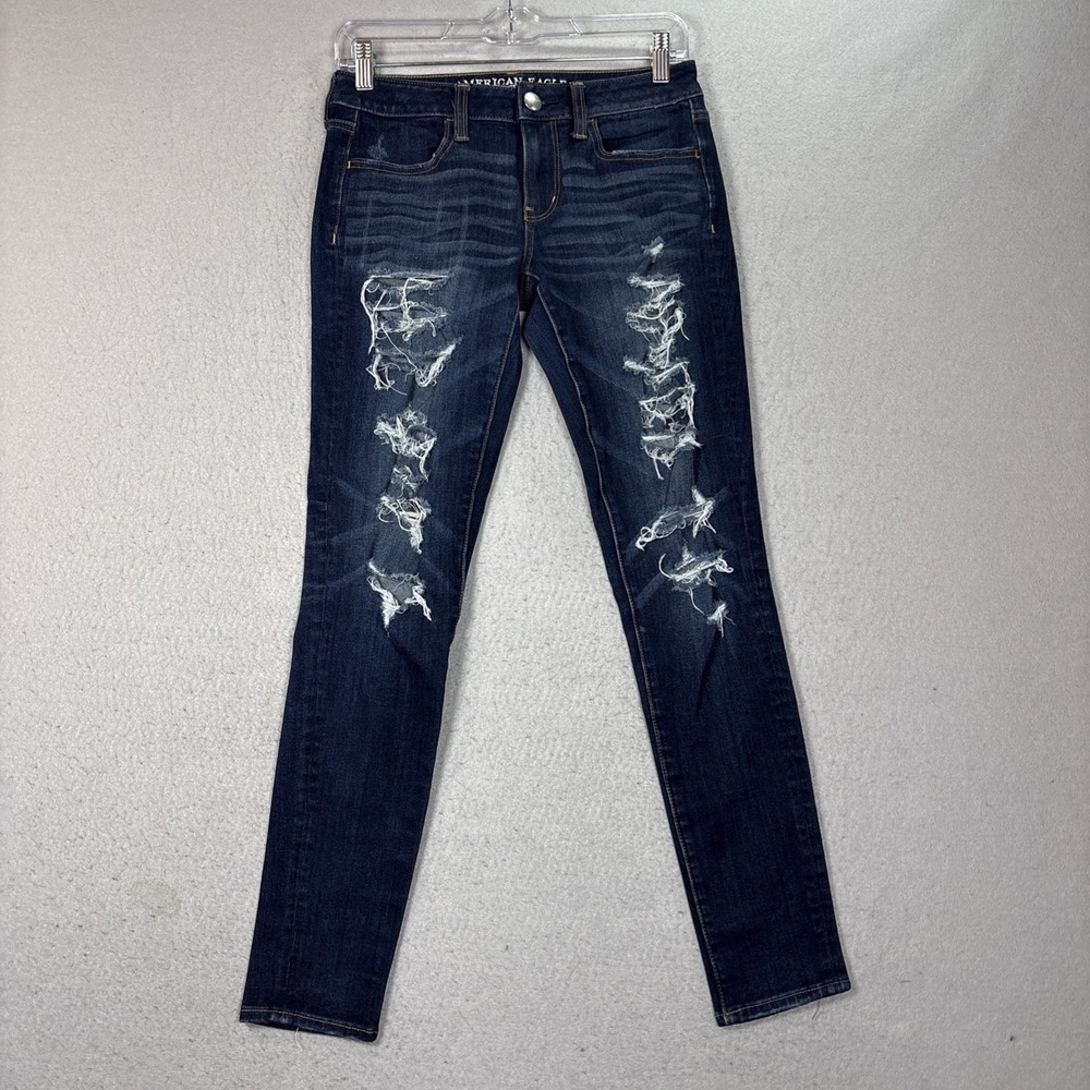 American Eagle 360 Super Stretch Distressed Jegging Jeans Dark Wash Womens 4 Reg